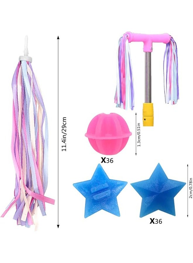 Generic 72 Pcs Bike Wheel Spokes Beads + 1 Kid Bike Bell + 2 Pack Kids Bike Streamers, Spoke Plastic Clip Round Decor Beads, Flower Bicycle Bell, Colorful Bike Handlebar Ribbons Tassel for Girls Boys Scooter  - Image 2