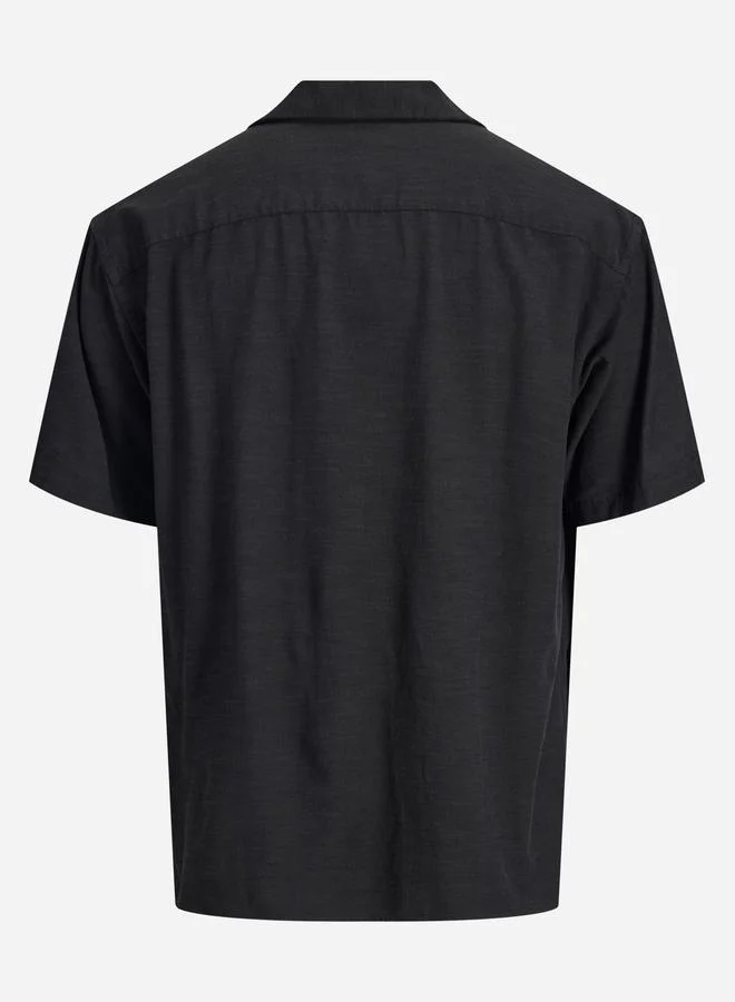 JACK & JONES Men Solid Slub Resort Collar Shirt