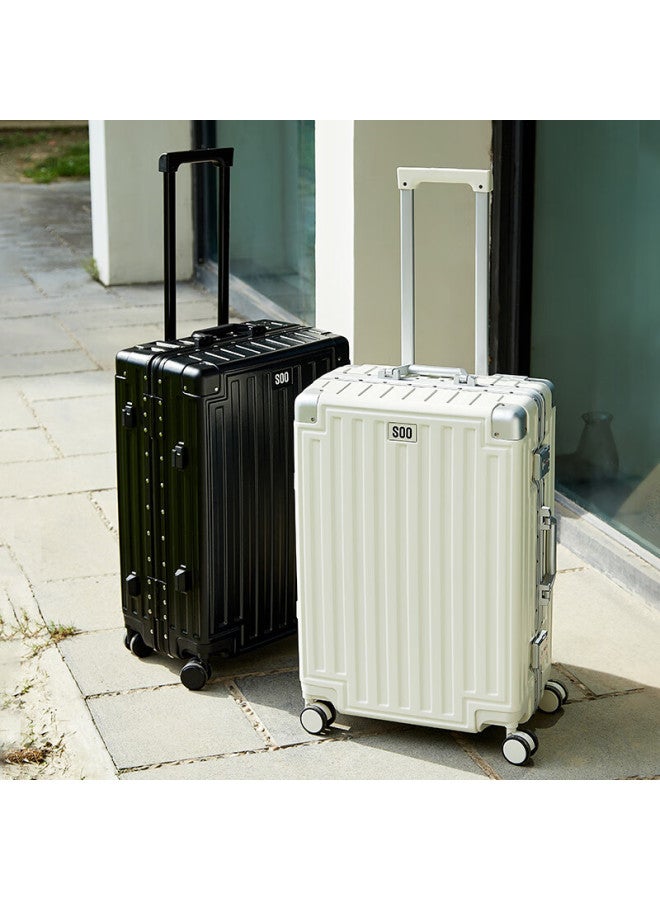 Soo Aluminum Frame Suitcase, Stylish Trolley Case, Durable Travel Luggage, Password Lock, Leather Suitcase With Cup Holder, White, 26 Inches - Image 4