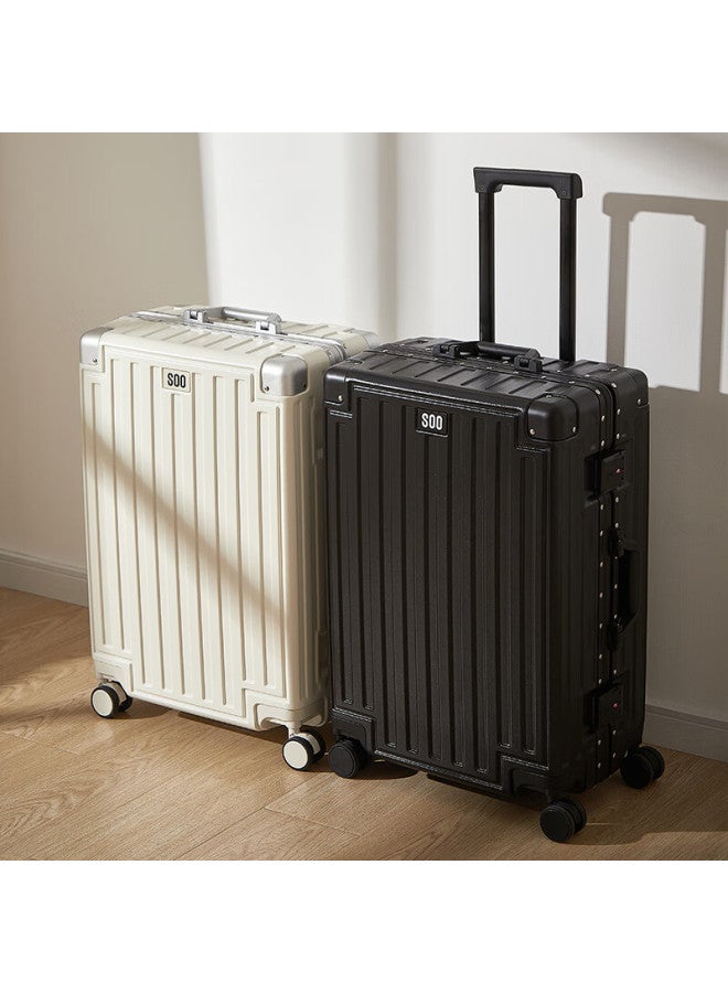 Soo Aluminum Frame Suitcase, Stylish Trolley Case, Durable Travel Luggage, Password Lock, Leather Suitcase With Cup Holder, White, 26 Inches - Image 2