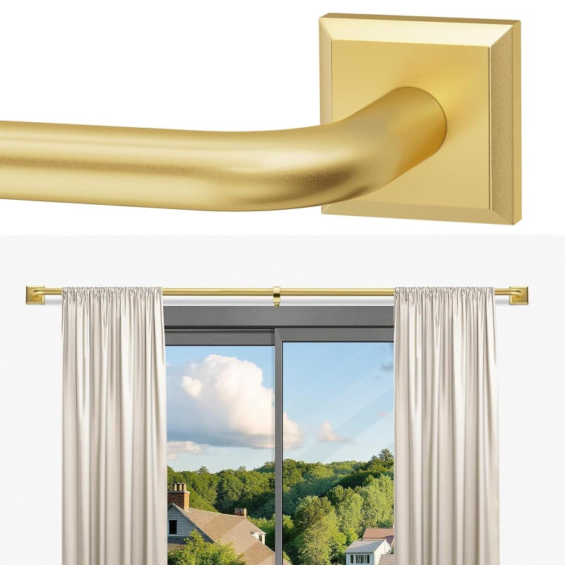RBYCOS Gold Curtain Rods for Windows 48-90Inch(4-7.5ft) Heavy Duty Wrap Around Blackout Curtain Rods,Adjustable Room Darkening Drapery Rod for Bedroom, Living Room, Sliding Door & Outdoor Patio - Image 1