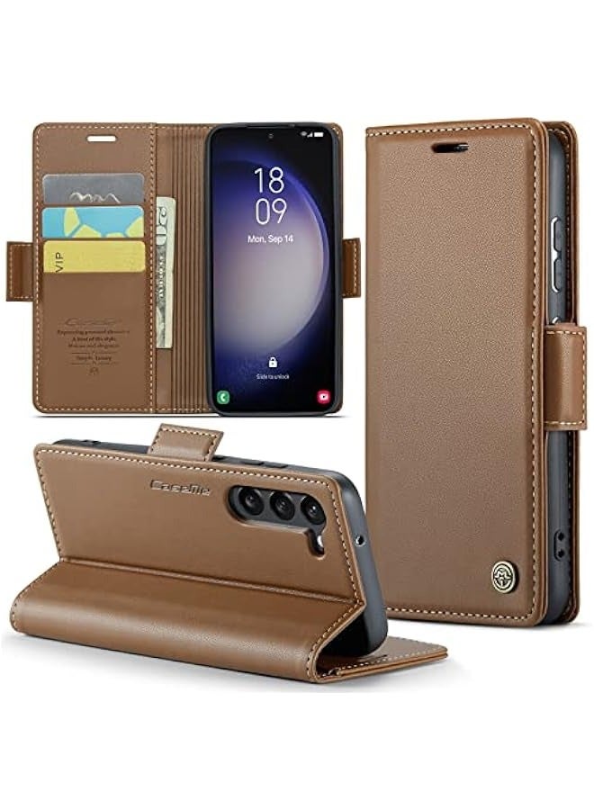 Samsung Galaxy S23 5G Leather Wallet Case with RFID Blocking, Card Holder, and Magnetic Kickstand - Brown  - Image 1