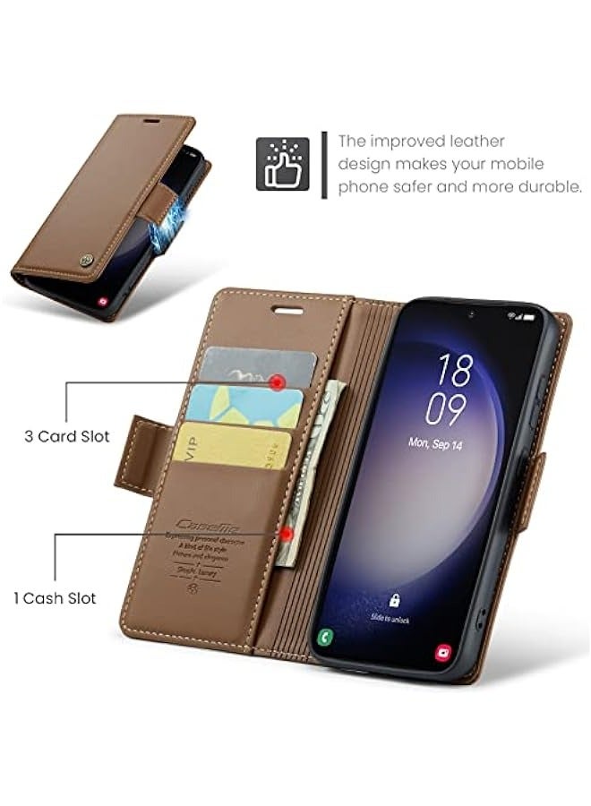 Samsung Galaxy S23 5G Leather Wallet Case with RFID Blocking, Card Holder, and Magnetic Kickstand - Brown  - Image 2