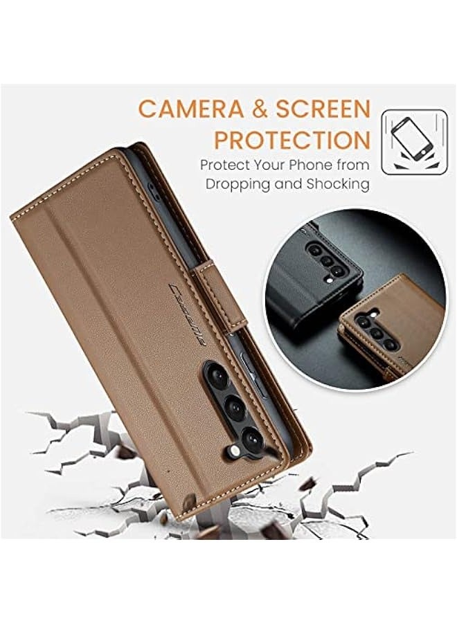 Samsung Galaxy S23 5G Leather Wallet Case with RFID Blocking, Card Holder, and Magnetic Kickstand - Brown  - Image 5