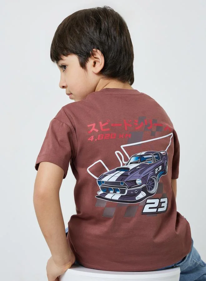 Styli Boys Brown Graphic Print Oversized T-Shirt