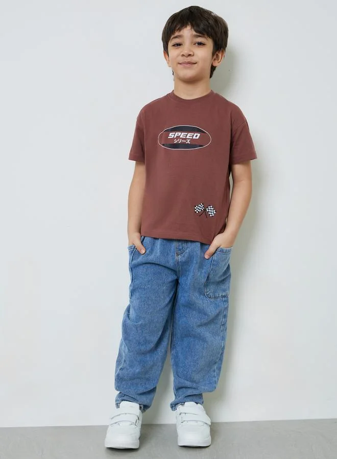 Styli Boys Brown Graphic Print Oversized T-Shirt