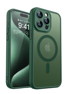 ESCASE Magnetic Cover for iPhone 15 Pro 6.1 Inch, MagSafe Compatible, Full Camera Protection, Translucent Matte Slim Protective Shockproof Case,  Green  - Image 1