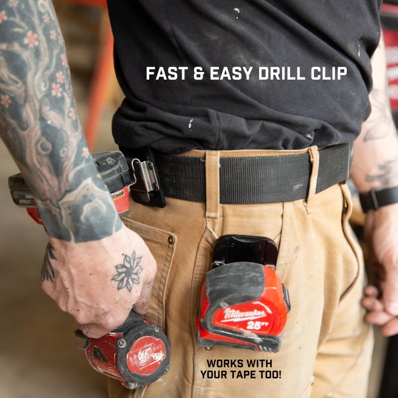 Holstery DriverMaster PRO | Clip-On Tool Belt Drill Holder - Simple Hook Holster for Cordless Drill, Impact, Nailer, Tape Measure, or Any Tools with Hanger Clips - All Metal, Black - Image 2