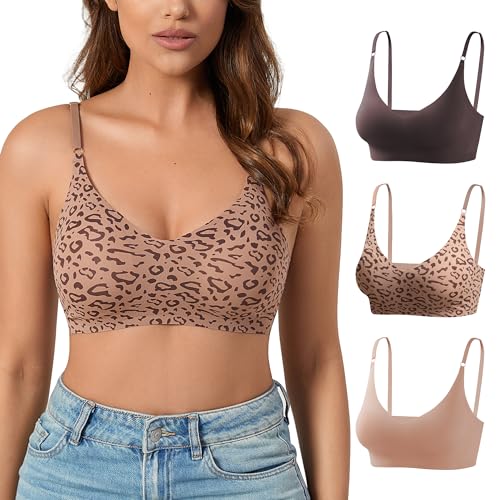 DEANGELMON 3 Pieces V Neck Bra Padded Seamless Adjustable Straps Bralettes Everyday Basic Sleeping Bras (3P6,L) - Image 1