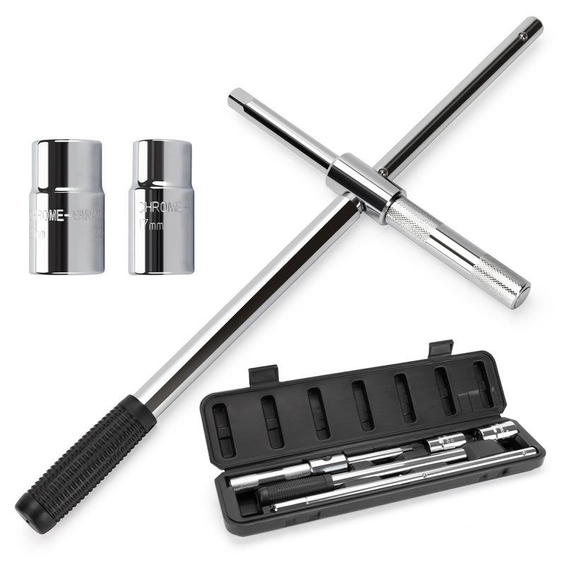 TONDA Extended Lug Wrench, 4 Way Tire Iron for Car, Lug Nut Removal Tool with Storage Case, 1/2 Drive with 17/19mm and 21/23mm Sockets - Image 1