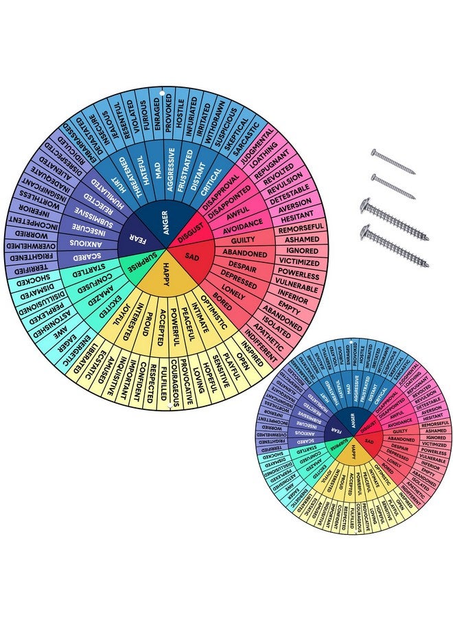 Ferraycle 2 Pack Feelings Wheel Aluminum Round Metal Mood Wheel Therapy Emotions Wheel Mental Health Feelings Color Wheel Social Work Feelings Poster Sign For Office,12 Inch 6 Inch(Bright Colors) - Image 1