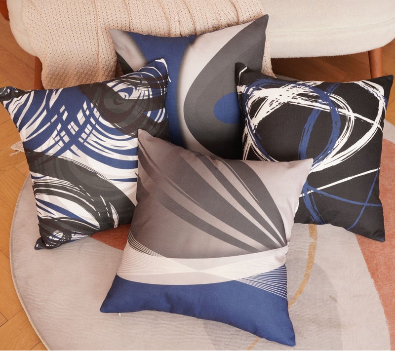 EZVING Set of 4 Throw Pillow Covers Modern Abstract Dark Blue Stripes Gray Black White Acrylic Bold Grey Decorative Pillow Cases Home Decor Square 18x18 Inches Pillowcases - Image 4