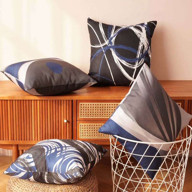 EZVING Set of 4 Throw Pillow Covers Modern Abstract Dark Blue Stripes Gray Black White Acrylic Bold Grey Decorative Pillow Cases Home Decor Square 18x18 Inches Pillowcases - Image 3