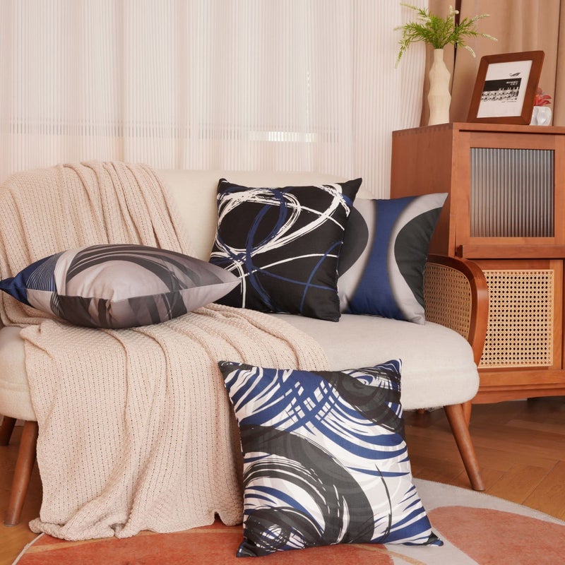 EZVING Set of 4 Throw Pillow Covers Modern Abstract Dark Blue Stripes Gray Black White Acrylic Bold Grey Decorative Pillow Cases Home Decor Square 18x18 Inches Pillowcases - Image 5