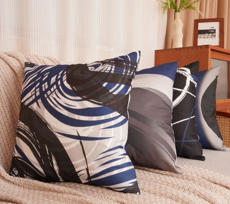 EZVING Set of 4 Throw Pillow Covers Modern Abstract Dark Blue Stripes Gray Black White Acrylic Bold Grey Decorative Pillow Cases Home Decor Square 18x18 Inches Pillowcases - Image 2