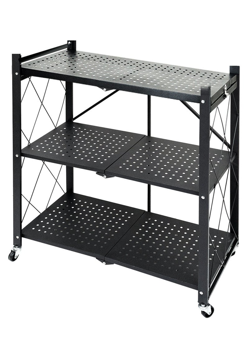 Meishida 3-Tier Foldable Storage Kitchen Rack, Multi-Function Standing Kitchen Cabinet  with Wheels, Folding Shelf and Organisers - Image 1