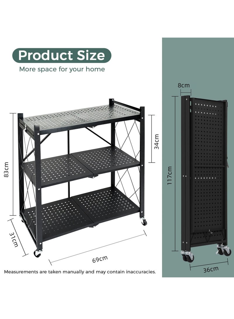Meishida 3-Tier Foldable Storage Kitchen Rack, Multi-Function Standing Kitchen Cabinet  with Wheels, Folding Shelf and Organisers - Image 2