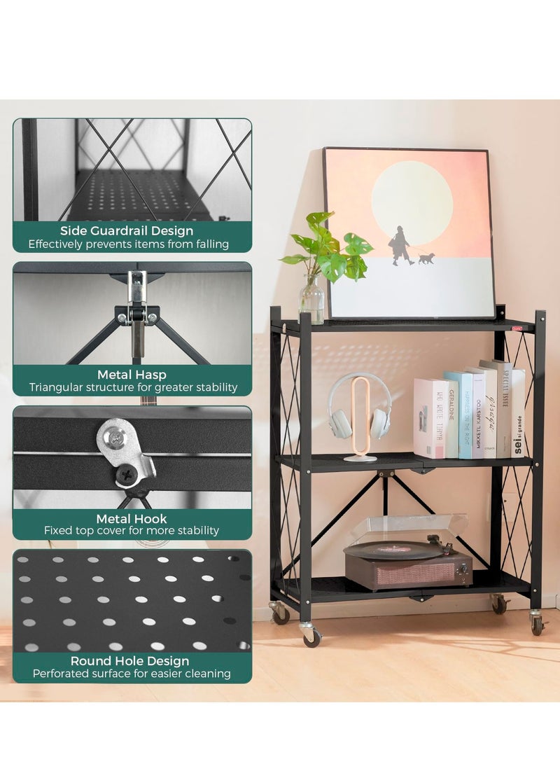 Meishida 3-Tier Foldable Storage Kitchen Rack, Multi-Function Standing Kitchen Cabinet  with Wheels, Folding Shelf and Organisers - Image 4