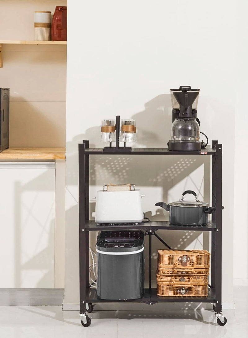 Meishida 3-Tier Foldable Storage Kitchen Rack, Multi-Function Standing Kitchen Cabinet  with Wheels, Folding Shelf and Organisers - Image 5