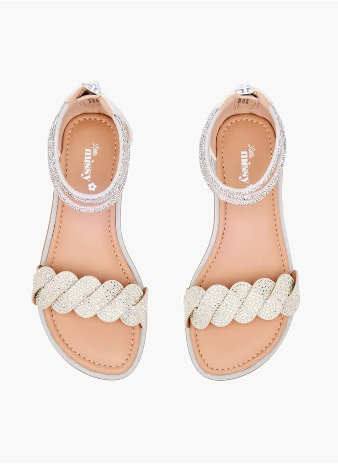 ميسي الصغيرة Girls Studded Ankle Strap Sandals with Zip Closure Ramadan Collection