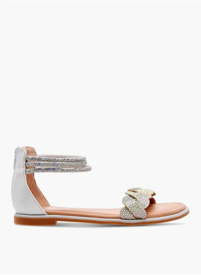 ميسي الصغيرة Girls Studded Ankle Strap Sandals with Zip Closure Ramadan Collection