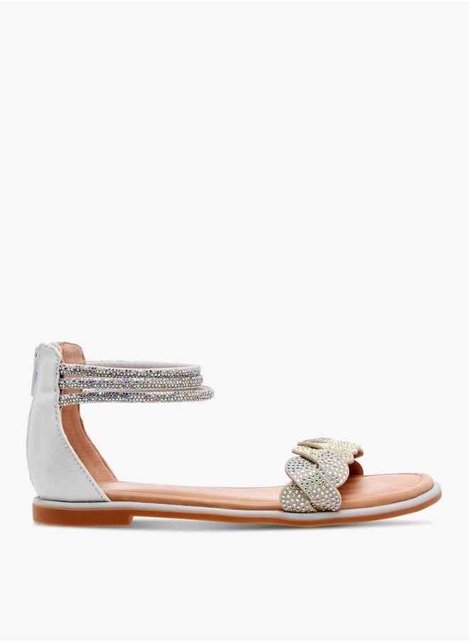 Little Missy Girls Studded Ankle Strap Sandals with Zip Closure  - Image 2