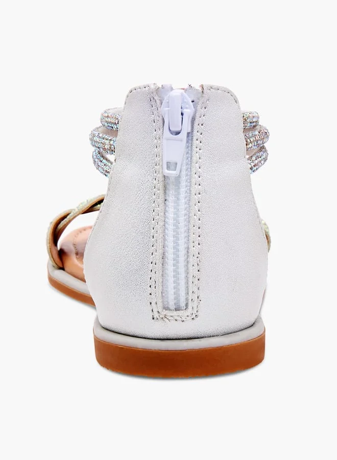 Little Missy Girls Studded Ankle Strap Sandals with Zip Closure