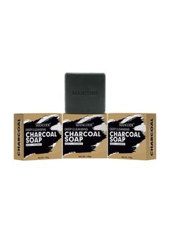 MAN CODE Activated Charcoal Soap 125Gram ; Treats Oily Skin ; Refreshing ; Black Color Bar Soap ; Natural Essential Oil Extract 100% Vegetable Soap ; Suitable For All Skin Types (Set 3)  - Image 1