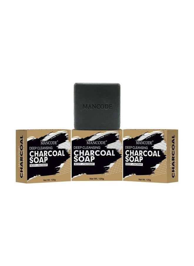 MAN CODE Activated Charcoal Soap 125Gram ; Treats Oily Skin ; Refreshing ; Black Color Bar Soap ; Natural Essential Oil Extract 100% Vegetable Soap ; Suitable For All Skin Types (Set 3)  - Image 1