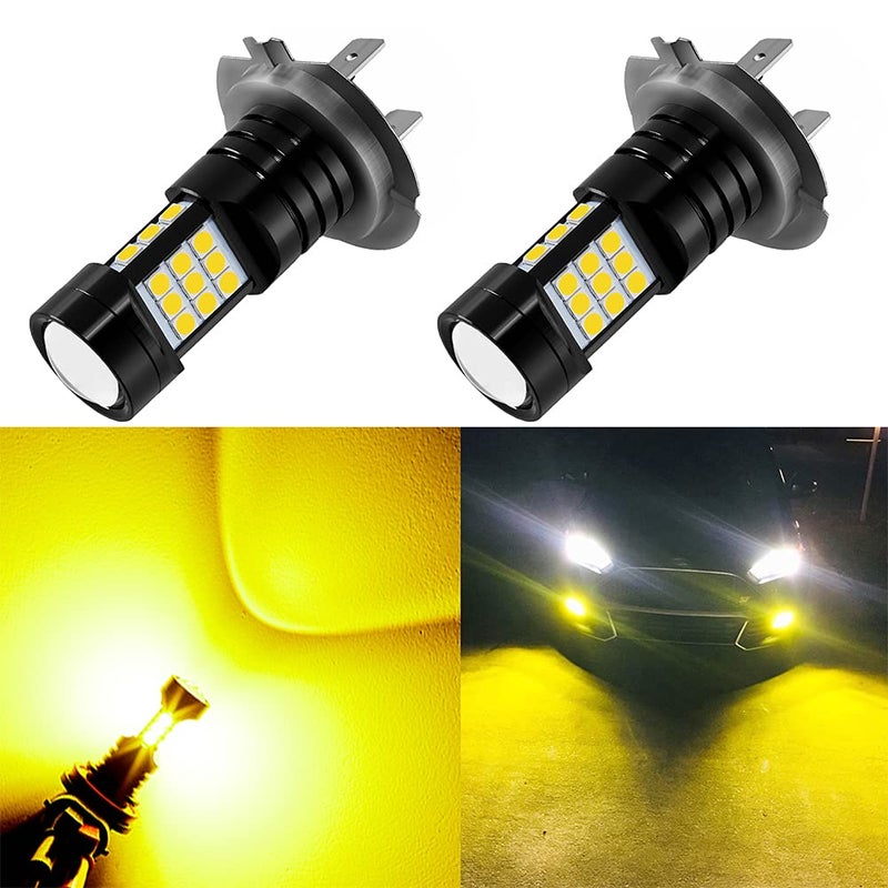 AUXLIGHT H7 LED Fog Light DRL Bulbs 2400 Lumens Extremely Bright H7LL Bulbs Replacement for Cars Trucks Golden Yellow