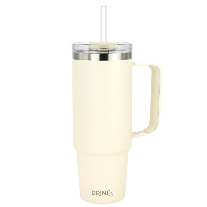 Drinco 40oz 30 oz Tumbler with Handle, Straw Lid, Insulated Stainless Steel Travel Mug Water Bottle Ice Coffee Cup For Cold and Hot, BigSur (30oz Oatmilk) - Image 2