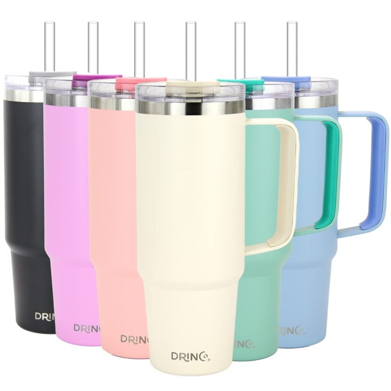 Drinco 40oz 30 oz Tumbler with Handle, Straw Lid, Insulated Stainless Steel Travel Mug Water Bottle Ice Coffee Cup For Cold and Hot, BigSur (30oz Oatmilk) - Image 1