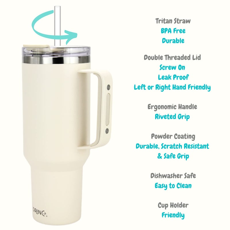 Drinco 40oz 30 oz Tumbler with Handle, Straw Lid, Insulated Stainless Steel Travel Mug Water Bottle Ice Coffee Cup For Cold and Hot, BigSur (30oz Oatmilk) - Image 5