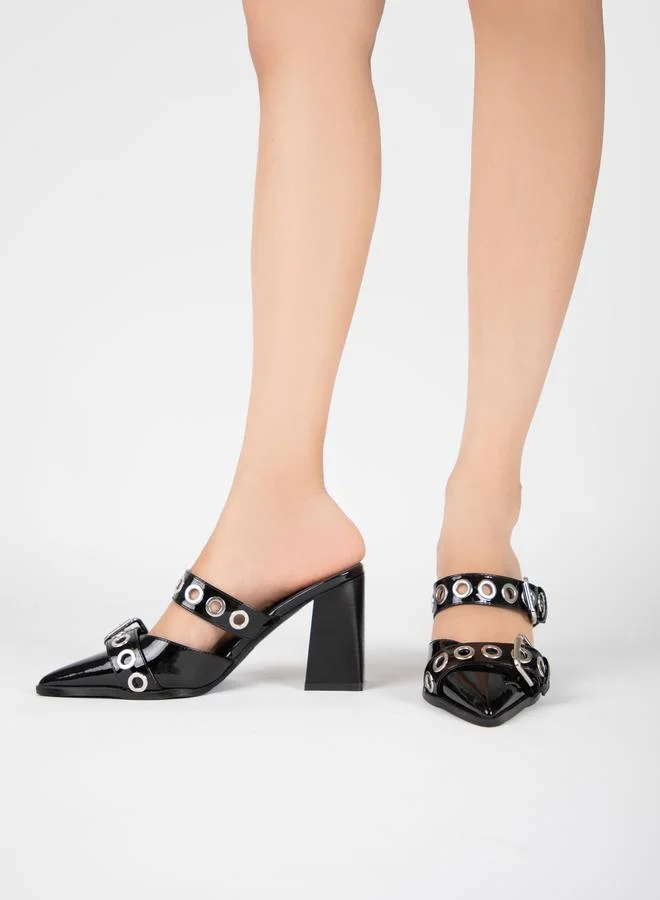 RAID Metal Eyelet Buckle Design Pointed Toe Mules by Styli