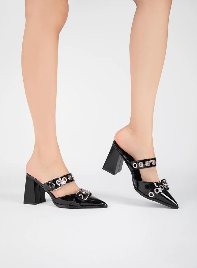 RAID Metal Eyelet Buckle Design Pointed Toe Mules by Styli