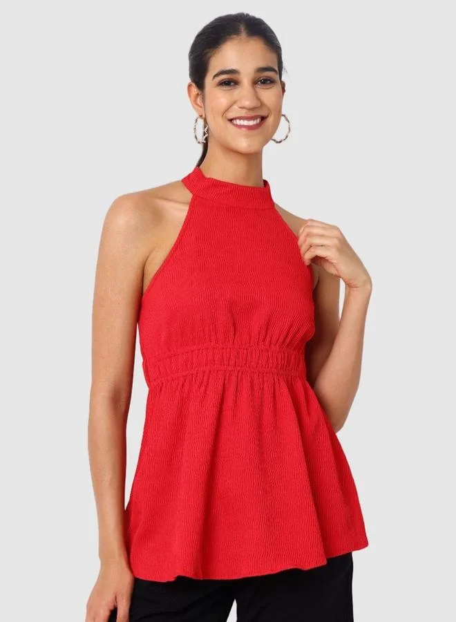 Freehand Freehand Women Red Halter Neck Textured Top
