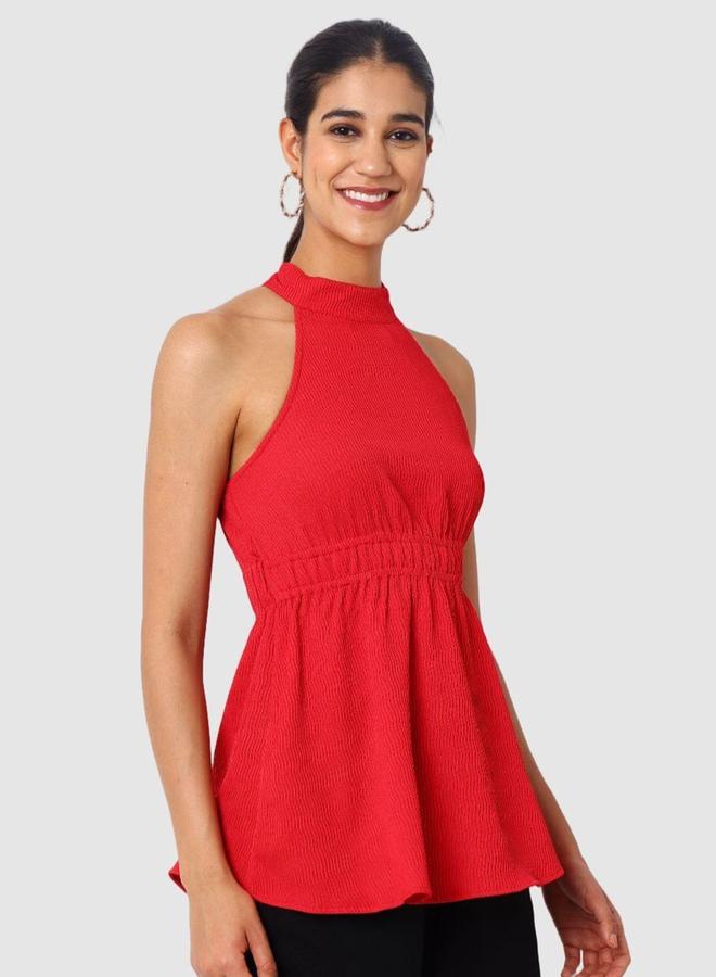 Freehand Women Red Halter Neck Textured Top - Image 5
