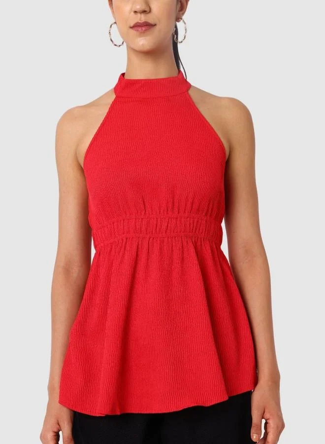 Freehand  Freehand Women Red Halter Neck Textured Top for Women | Best Price UAE