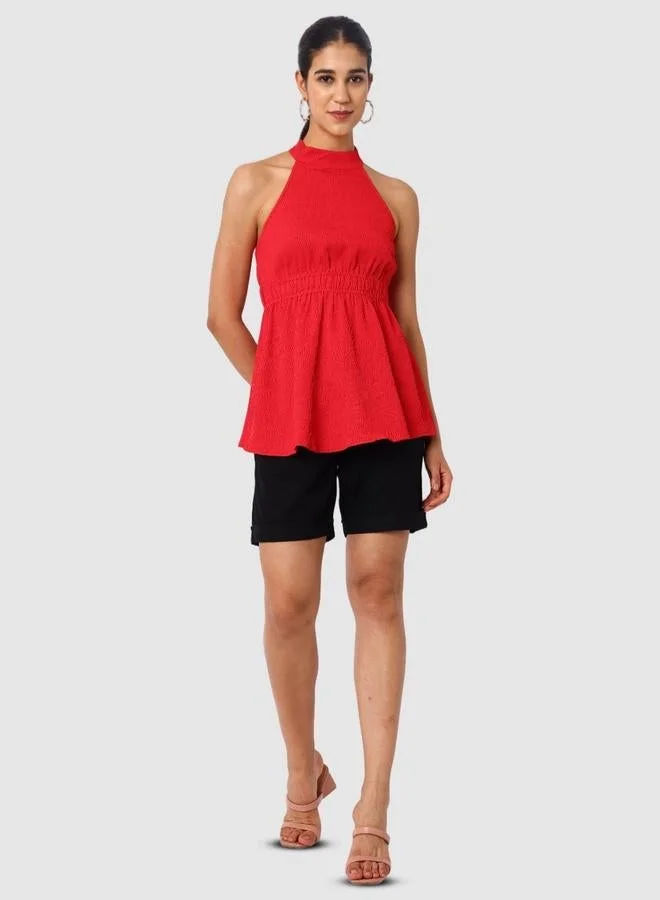 Freehand  Freehand Women Red Halter Neck Textured Top for Women | Best Price UAE