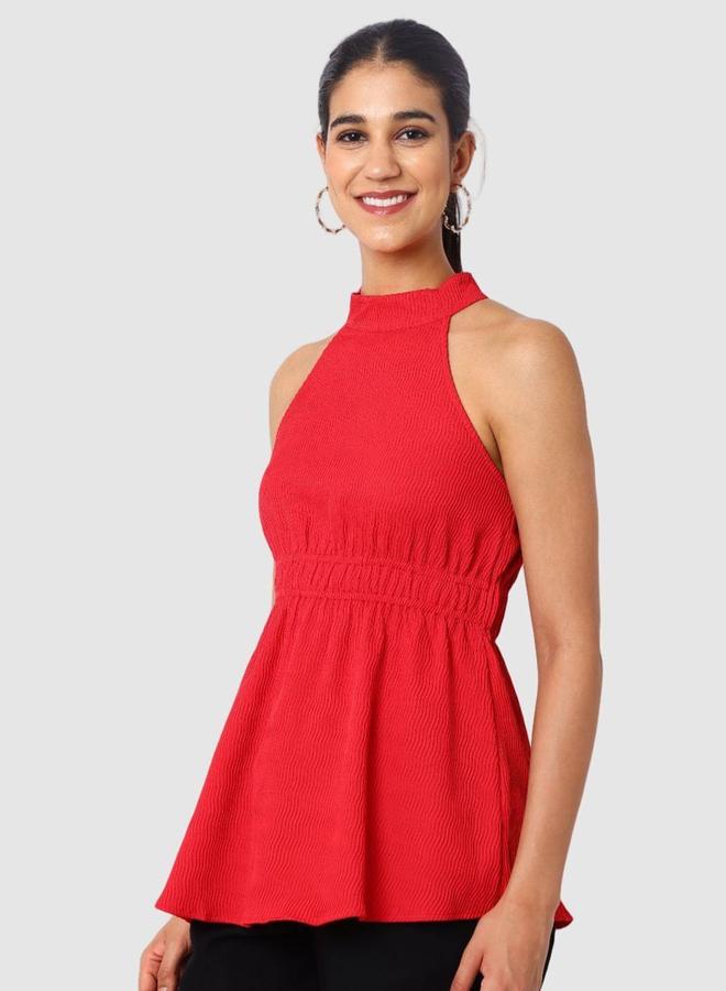 مرفوعة بلوزة هالتر بنسيج محبوك - Image 4