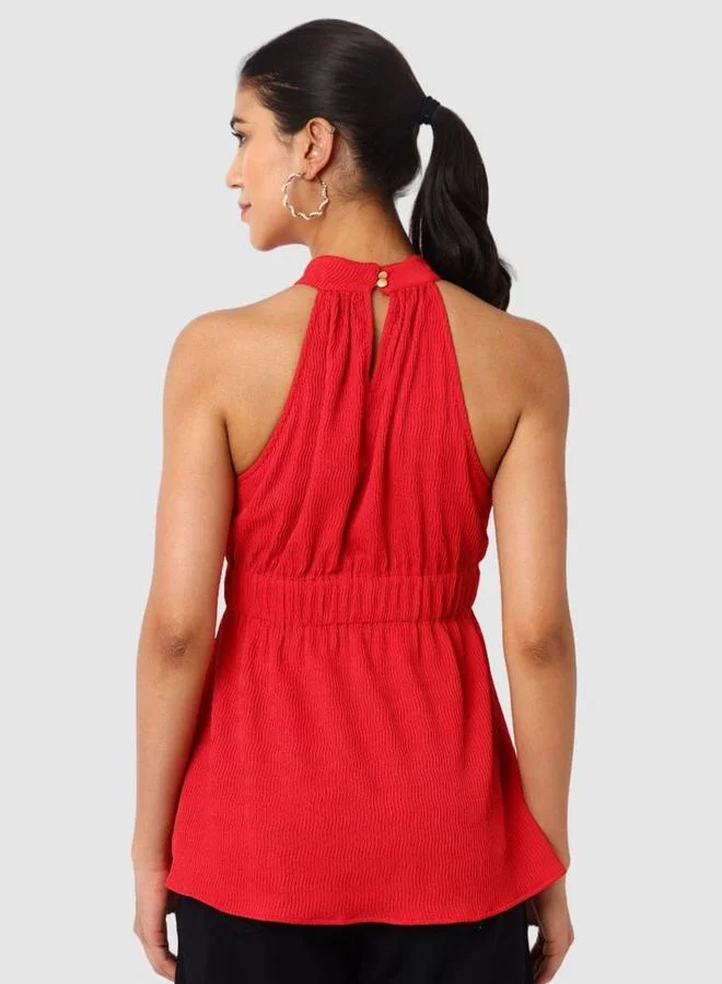 Freehand  Freehand Women Red Halter Neck Textured Top for Women | Best Price UAE