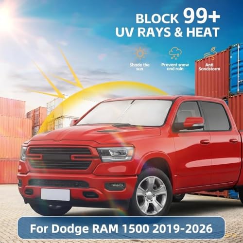 AuyNeas Windshield Sun Shade for Dodge RAM 1500 2019-2025 2026 Front Window Shade Custom Fit RAM 1500 Accessories RegularCab QuadCab CrewCab MegaCab Sun Visor Foldable Shade Blocks UV Rays Car Accessories - Image 2