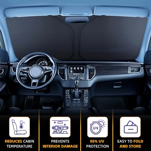 AuyNeas Windshield Sun Shade for Dodge RAM 1500 2019-2025 2026 Front Window Shade Custom Fit RAM 1500 Accessories RegularCab QuadCab CrewCab MegaCab Sun Visor Foldable Shade Blocks UV Rays Car Accessories - Image 4