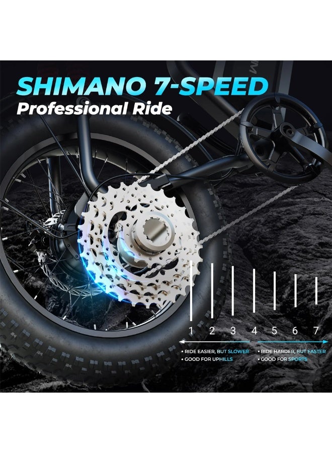 Wind Horse V8 PRO Electric Bike – 750W Gear Hub Motor, 48V 16.6AH Battery, 50KM/H Speed, 45KM Range, 20-Inch Fat Tires, Dual Suspension, Shimano 7-Speed, Carbon Alloy Frame, Dual Disc Brakes - Image 5
