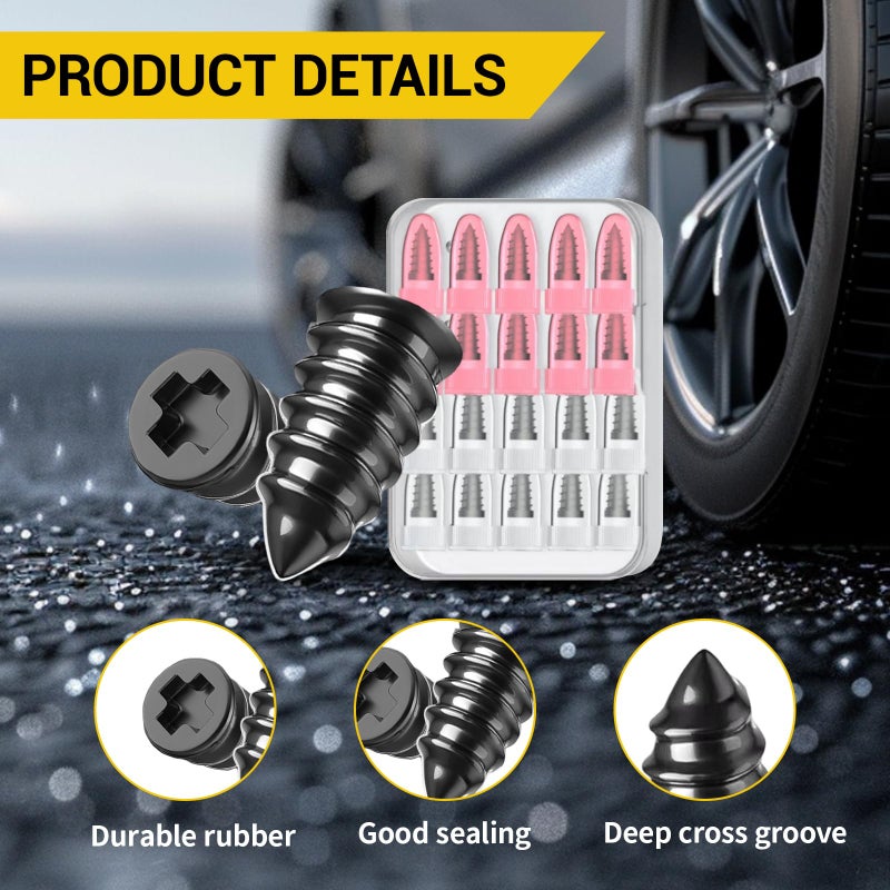 IMOLL 100Pcs Tire Repair Rubber Nails Kit with 2 Sizes,Screw in Tire Repair Kit Screw Plugs for Tires, Vacuum Tire Repair Plugs with Storage Box and Screwdriver, for Truck Car Motorcycle(50S+50L) - Image 2