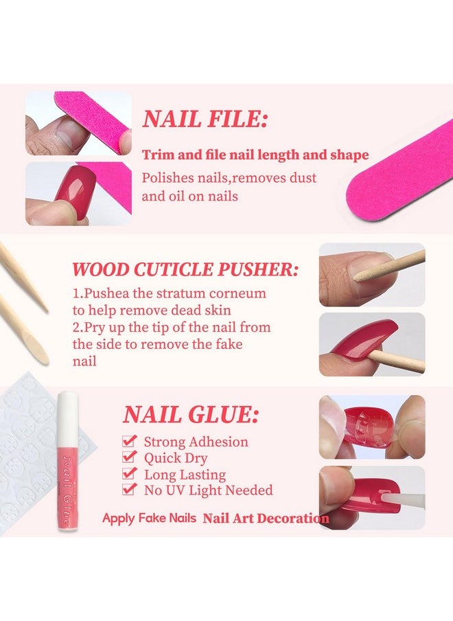 لاك فورايفر - 240 قطعة من أظافر Coffin Press On Nails متوسطة الحجم بلون بني فاتح وأظافر لاصقة قصيرة على شكل راقصة باليه وأظافر Coffin Press Ons وأظافر أكريليك وأظافر صناعية ذات غطاء كامل وأظافر صناعية مع لاصق - Image 1
