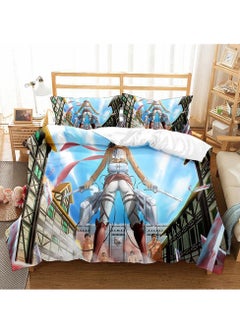 Furtey Attack On Titan Movie Theme Bed Sheet Set, 3D Printed Cartoon Bed Sheet Set With 1 Quilt Cover And 2 Pillowcases For Child,Comforter Set  All Season Everyday Use Bedding Set 200*200  - Image 1