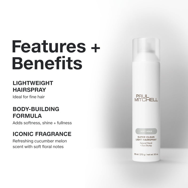 Paul Mitchell Super Clean Light Hairspray, Fast Drying, Soft Hold + Natural Finish, For Fine Hair, 9.5 oz - Image 3