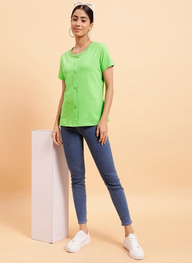 MINT STREET Green Pure Cotton Casual T-Shirt for Women - Image 5