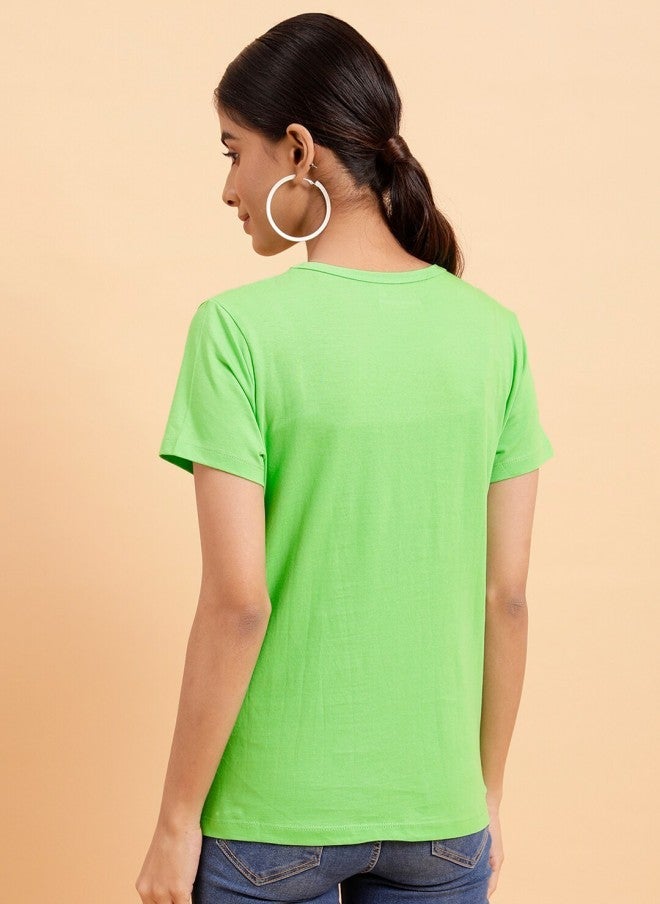 MINT STREET Green Pure Cotton Casual T-Shirt for Women - Image 4